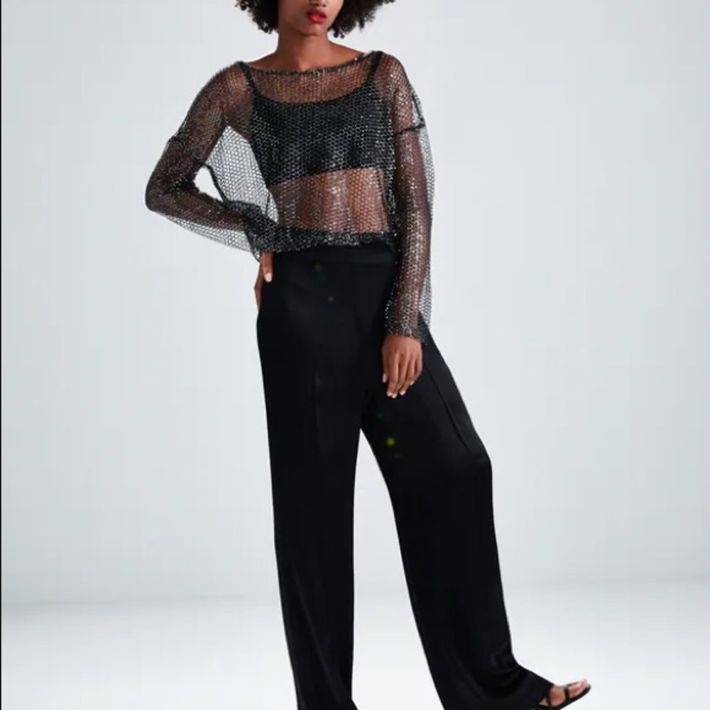 Zara Women's Sequin/Metallic Mesh Top